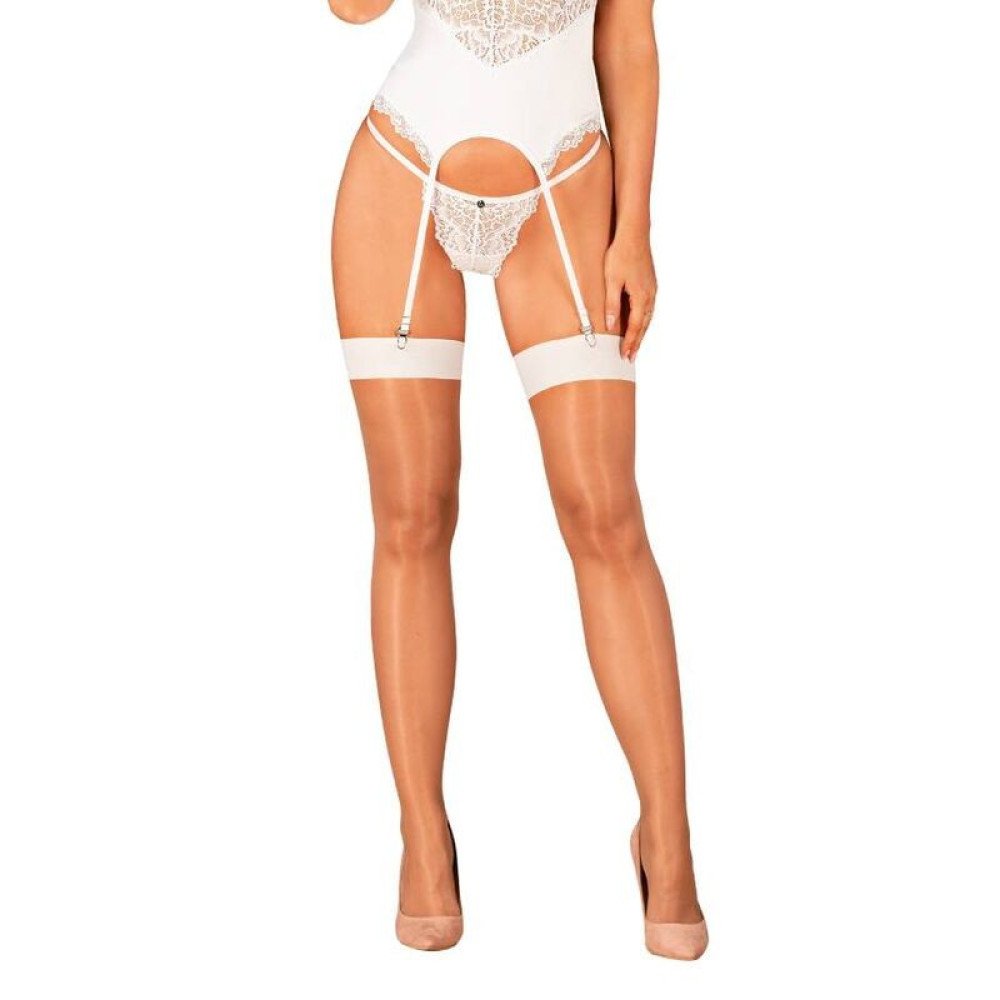 Элегатные чулки Obsessive - S814 Stockings белые, S/M, фото №0 — секс шоп Украина, NO TABOO