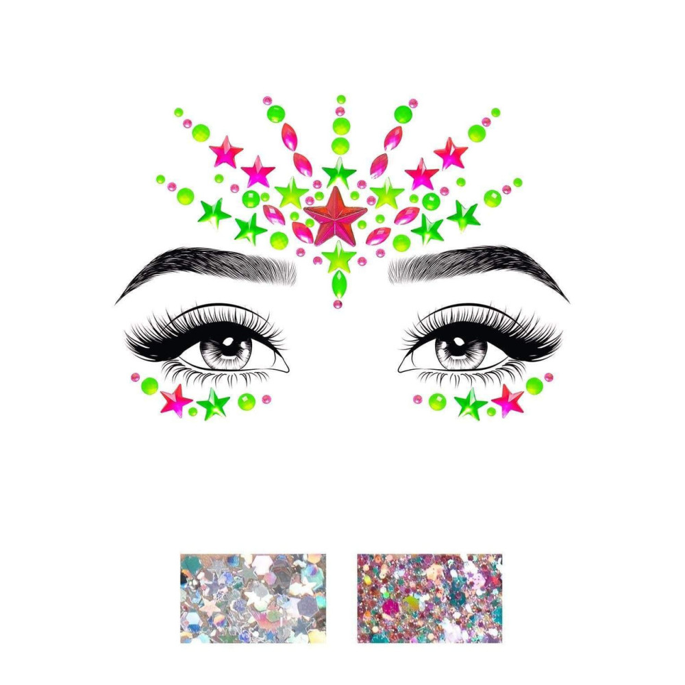 Наклейки для лица, что светяться в темноте Leg AvenueVibe Neon Face jewels sticker O/S, фото №0 — секс шоп Украина, NO TABOO