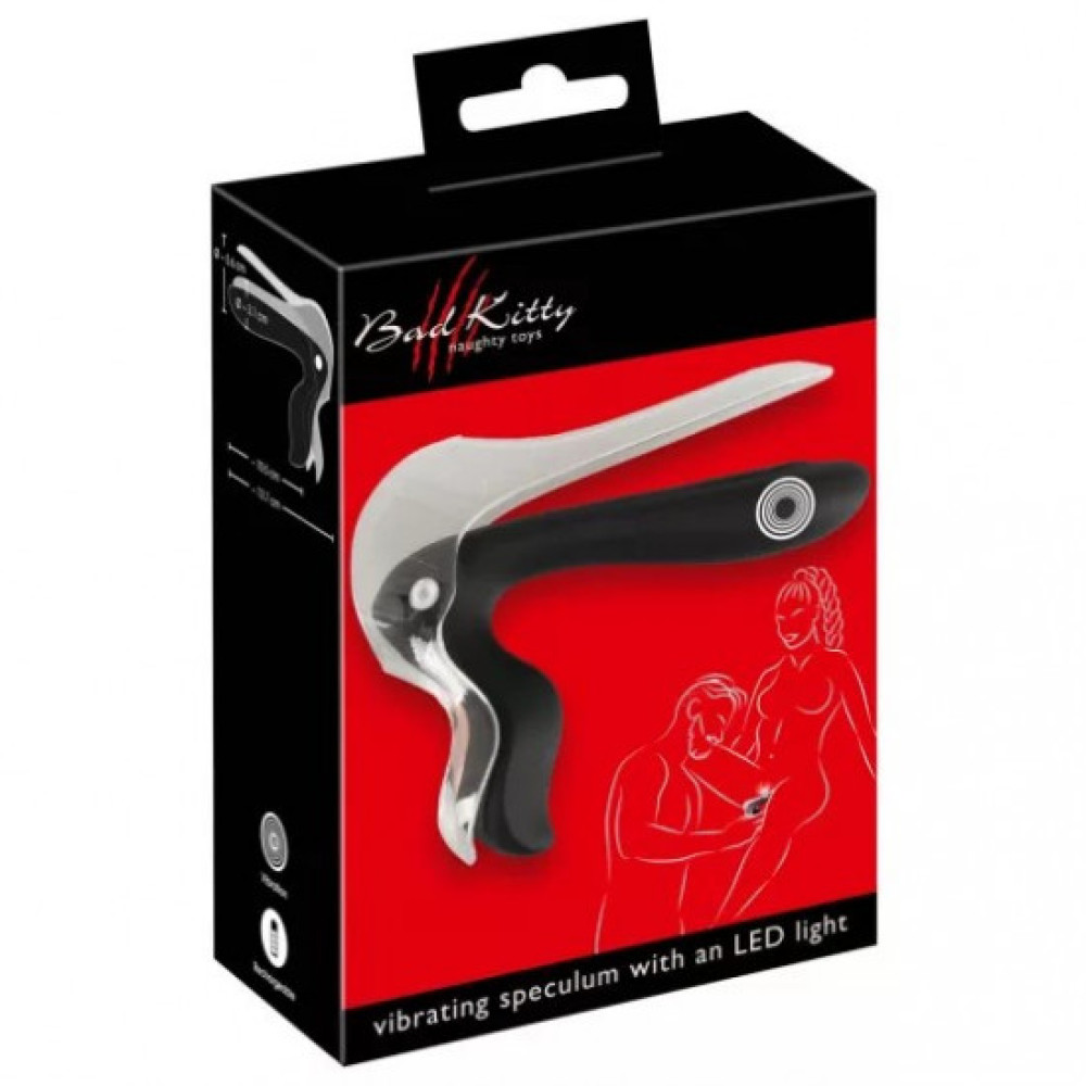 Вагинальное зеркало со светодиодной подсветкой Bad Kitty Vibrating Speculum, фото №2 — секс шоп Украина, NO TABOO