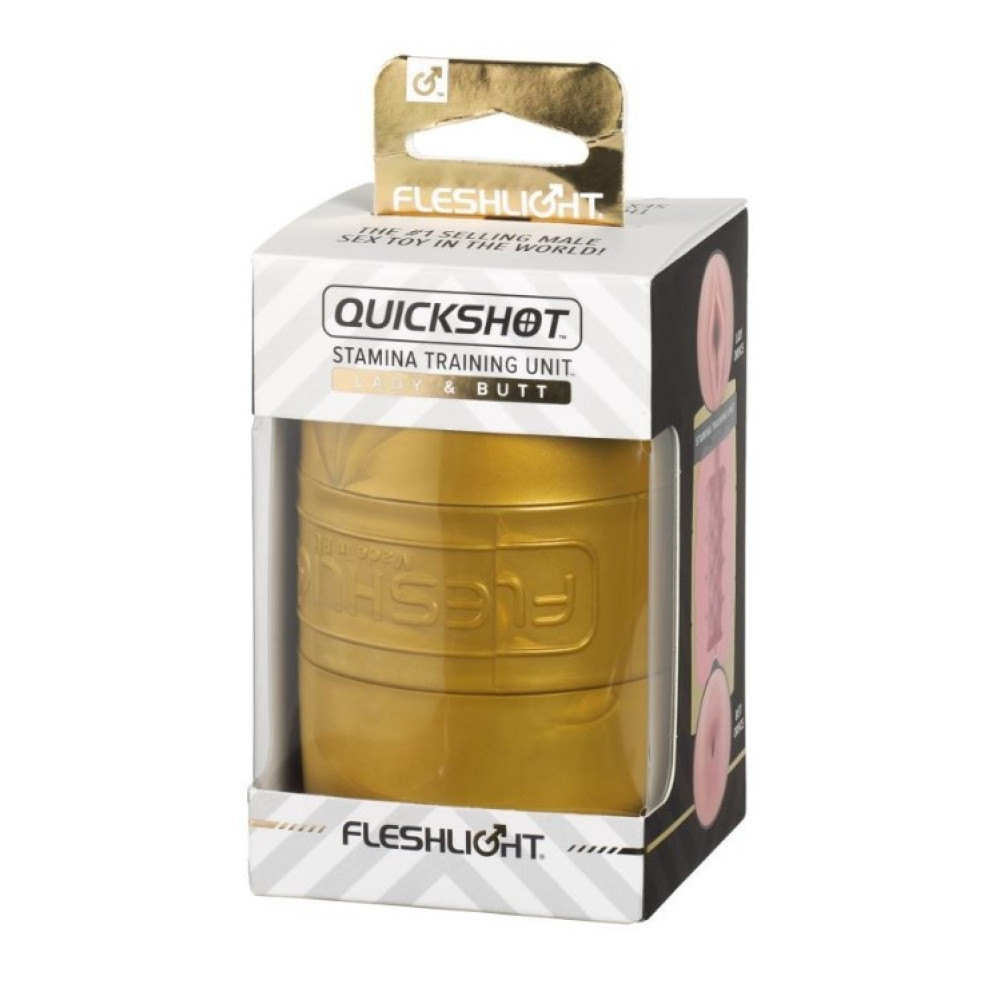 Мастурбатор двойной вагина/анус из киберкожи в колбе Fleshlight Quickshot Stamina Training Unit, бежевый, 11.2 см фото №2 — секс игрушки: Украина, NO TABOO