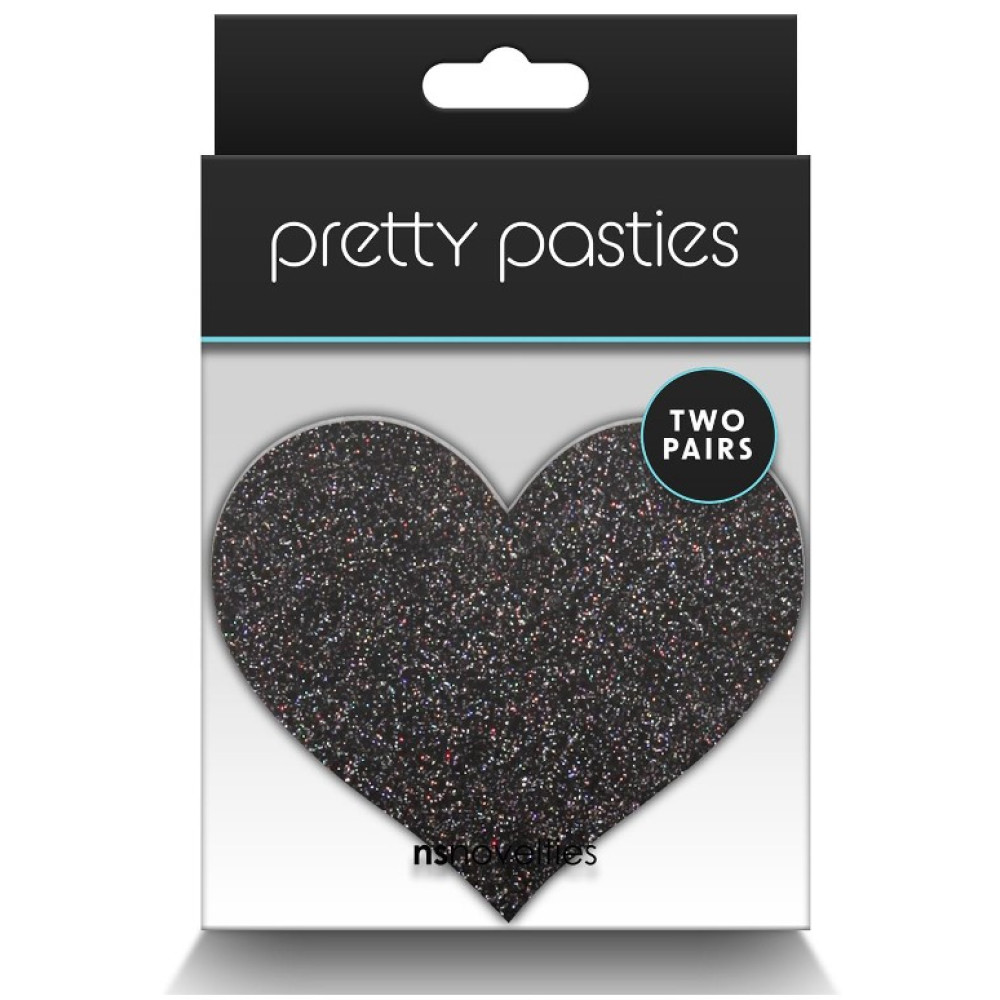 Пестисы в форме сердца Pretty Pasties Glitter Hearts, черные и золотые, O/S, фото №2 — секс шоп Украина, NO TABOO