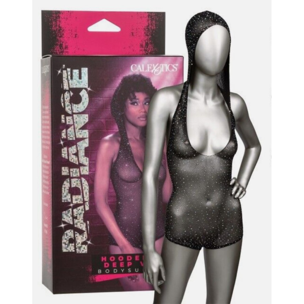 Эротический боди с капишоном Calexotics Radiance Hooded Deep V Bodysuit, черный, O/S, фото №0 — секс шоп Украина, NO TABOO