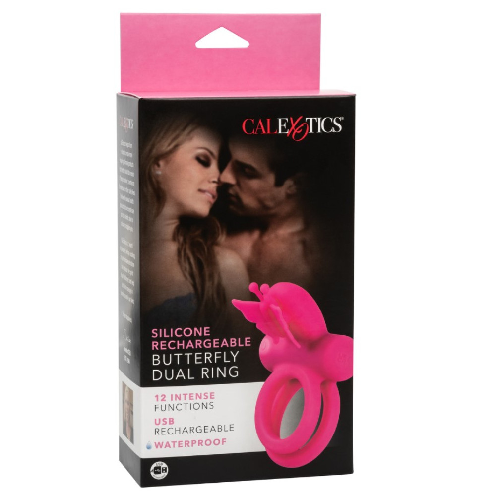 Эрекционное кольцо двойное с вибрацией CalExotics Butterfly Dual Ring, розовое, 9.5 х 7 см фото №2 — секс игрушки: Украина, NO TABOO