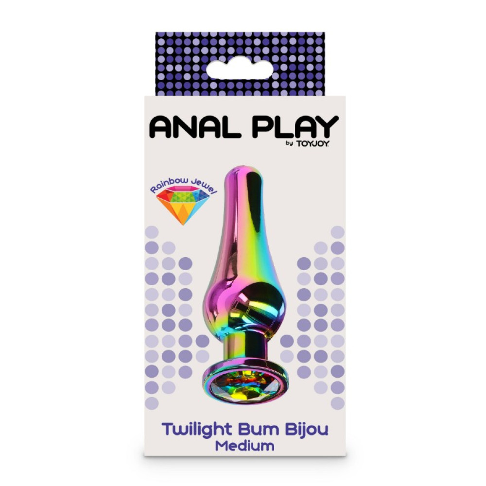 Анальная пробка металлическая со стразом ToyJoy Twilight Bum Bijou Medium, цветная, 11 х 3.3 см фото №2 — секс игрушки: Украина, NO TABOO