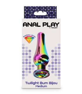 Анальная пробка металлическая со стразом ToyJoy Twilight Bum Bijou Medium, цветная, 11 х 3.3 см - No Taboo