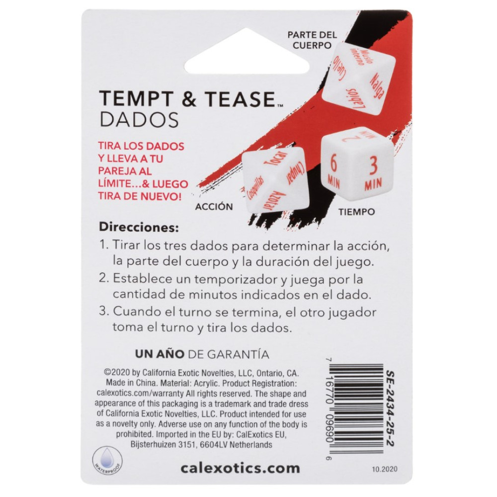 Эротическая игра для двоих CalExotics Tempt & Tease Dados кубики 3 шт, белые, фото №5 — секс шоп Украина, NO TABOO