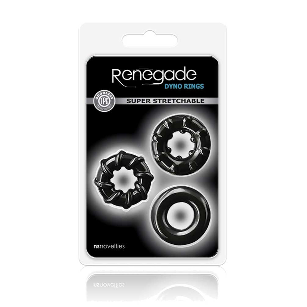 Набор эрекционных колец NS Novelties Renegade рельефные, черные, 3 шт фото №2 — секс игрушки: Украина, NO TABOO
