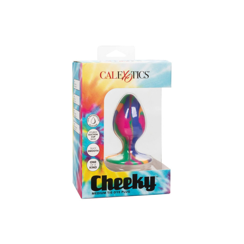 Анальная пробка силиконовая CalExotics Cheeky Medium Tie-Dye Plug, разноцветная, 7.5 х 3.2 см фото №2 — секс игрушки: Украина, NO TABOO