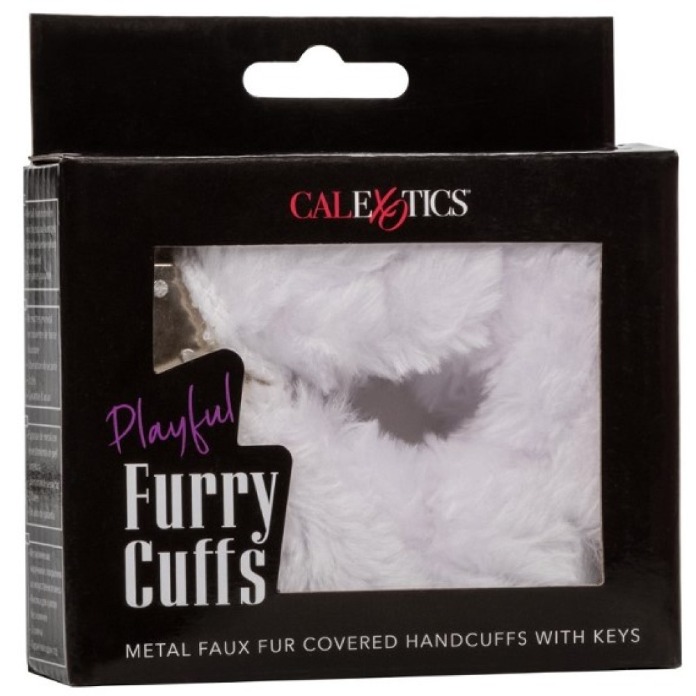 Наручники металлические с пушком CalExotics Playful Furry Cuffs, белые, фото №2 — секс шоп Украина, NO TABOO