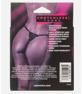 Трусы с вырезом со стразами CalExotics Crotchless Thong, черные, O/S - No Taboo