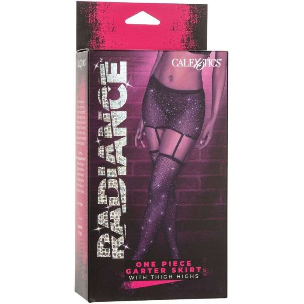 Чулки с поясом сетчатые со стразами Calexotics Garter Skirt Thigh Highs, черные, O/S, фото №2 — секс шоп Украина, NO TABOO