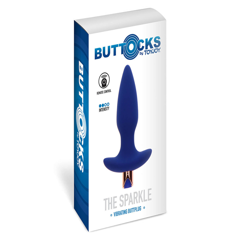 Анальная пробка с вибрацией ToyJoy The Sparkle Buttplug с пультом, синяя, 13.5 х 3.5 см фото №2 — секс игрушки: Украина, NO TABOO