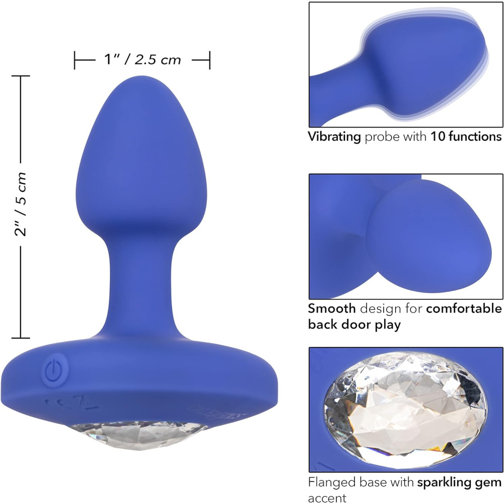 Анальная пробка с вибрацией CalExotics Vibrating Probe Cheeky Gems, синяя, 5 х 2 см фото №4 — секс игрушки: Украина, NO TABOO