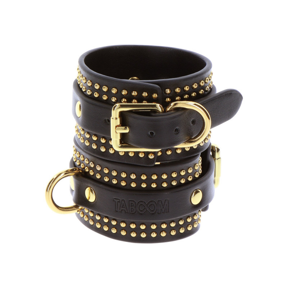 Поножы Taboom Vogue Vogue Studded Ankle Cuffs Set из веганской кожи, черные , фото №4 — секс шоп Украина, NO TABOO