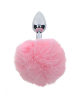 Анальная пробка металлическая Taboom Bunnytail Buttplug, с розовым помпоном, 13.5 х 2.7 см - No Taboo