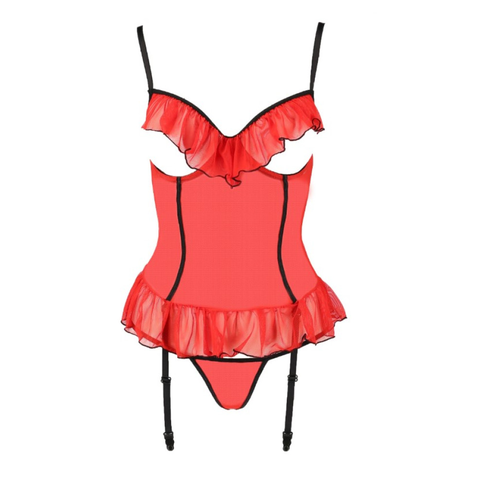 Корсет с откидным бюстом Passion Cherry, со стрингами, красный, S/M, фото №3 — секс шоп Украина, NO TABOO