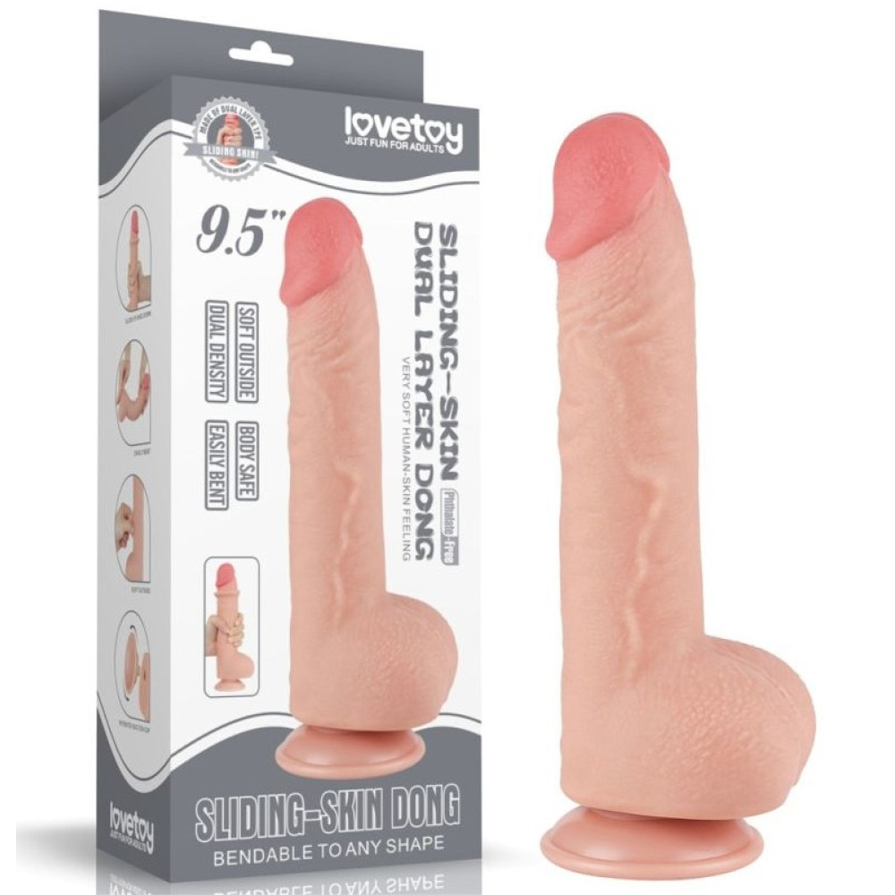 Фаллоимитатор реалистичный на присоске Lovetoy Sliding-Skin Dual Layer Dong, бежевый, 24 х 4.3 см фото №2 — секс игрушки: Украина, NO TABOO