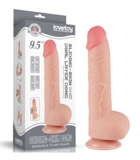 Фаллоимитатор реалистичный на присоске Lovetoy Sliding-Skin Dual Layer Dong, бежевый, 24 х 4.3 см - No Taboo