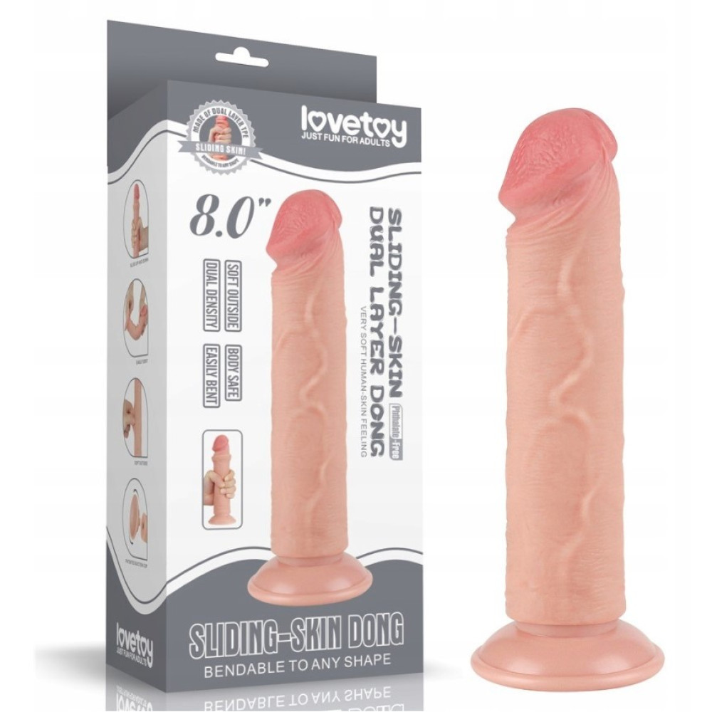 Фаллоимитатор реалистичный на присоске Lovetoy Sliding-Skin Dual Layer Dong, бежевый, 20 х 3.8 см фото №2 — секс игрушки: Украина, NO TABOO
