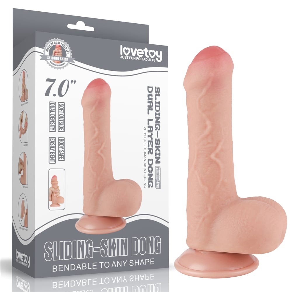 Фаллоимитатор реалистичный на присоске Lovetoy Sliding-Skin Dual Layer Dong, бежевый, 18.3 х 3.5 см фото №2 — секс игрушки: Украина, NO TABOO