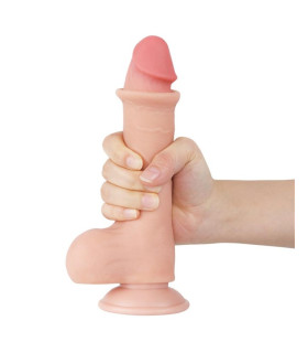 Фаллоимитатор реалистичный с мошонкой на присоске Lovetoy Sliding-Skin Dual Layer Dong, бежевый, 20 х 3.9 см - No Taboo