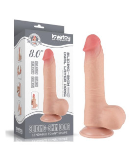 Фаллоимитатор реалистичный с мошонкой на присоске Lovetoy Sliding-Skin Dual Layer Dong, бежевый, 20 х 3.9 см - No Taboo