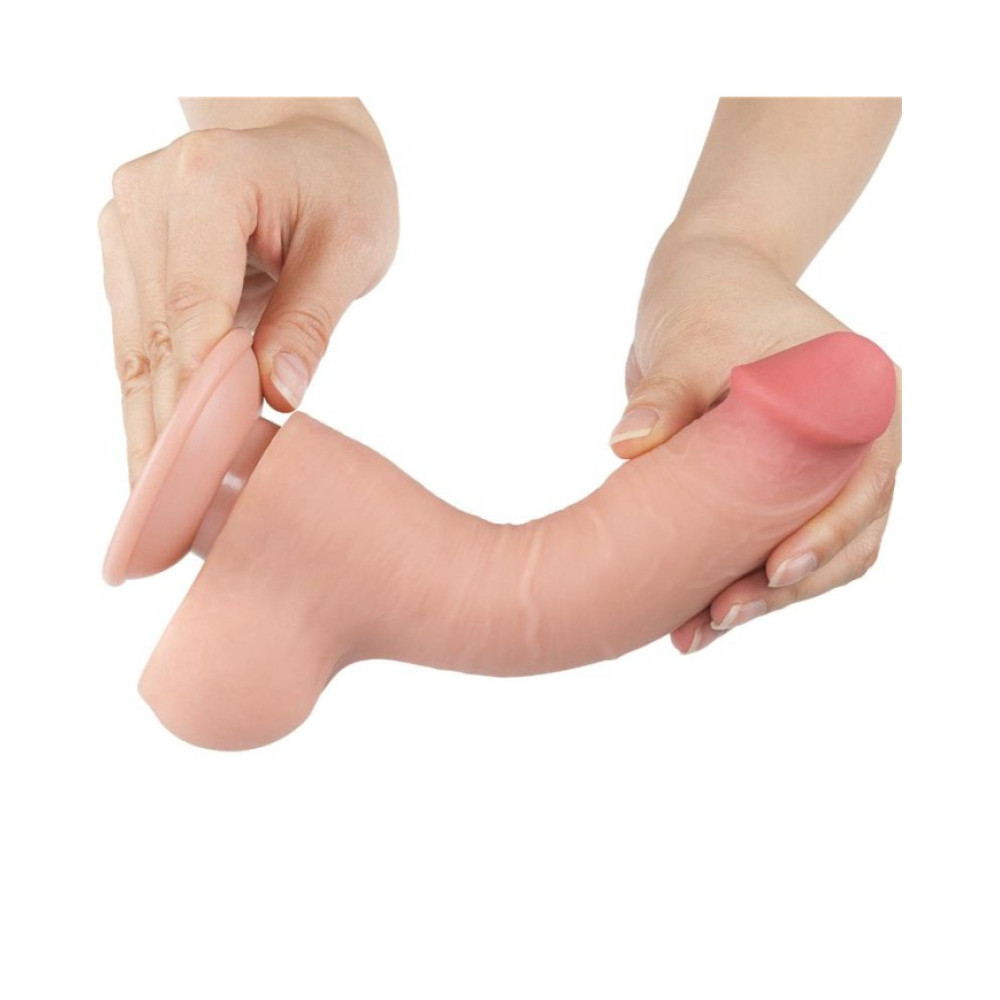Фаллоимитатор реалистичный с мошонкой на присоске Lovetoy Sliding-Skin Dual Layer Dong, бежевый, 20 х 3.9 см фото №5 — секс игрушки: Украина, NO TABOO