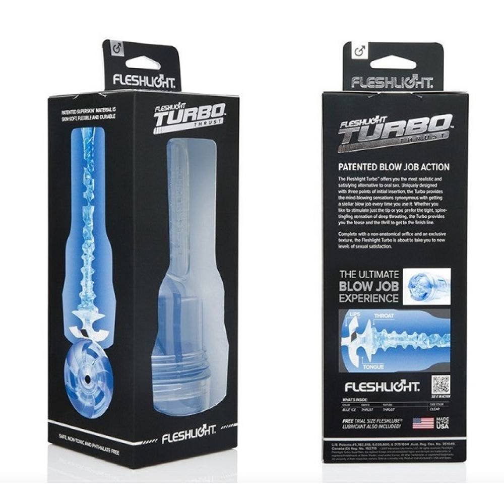 Мастурбатор вагина в колбе Fleshlight Turbo Thrust Blue Ice (RP), из киберкожи, прозрачный фото №2 — секс игрушки: Украина, NO TABOO