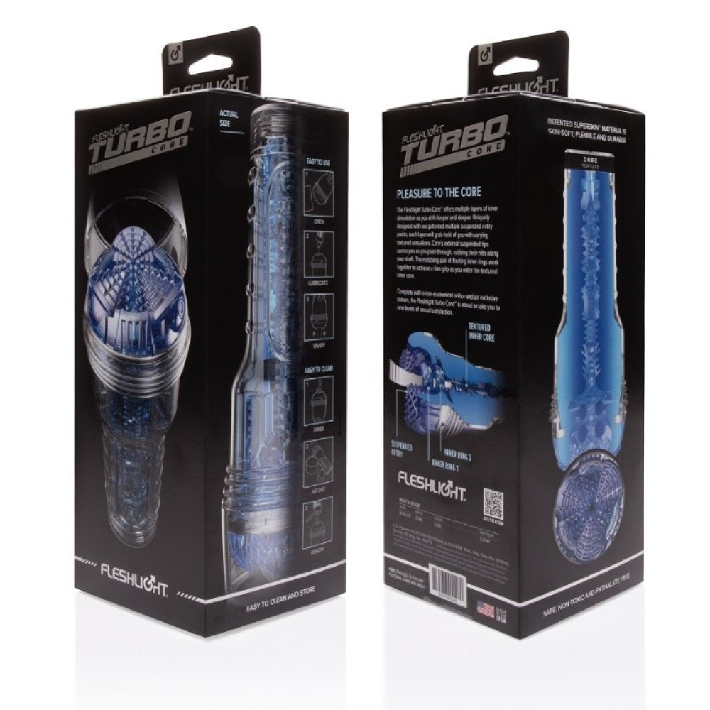 Мастурбатор из киберкожи Fleshlight Turbo Core Blue Ice (RP), прозрачный, 25 х 10 см фото №2 — секс игрушки: Украина, NO TABOO