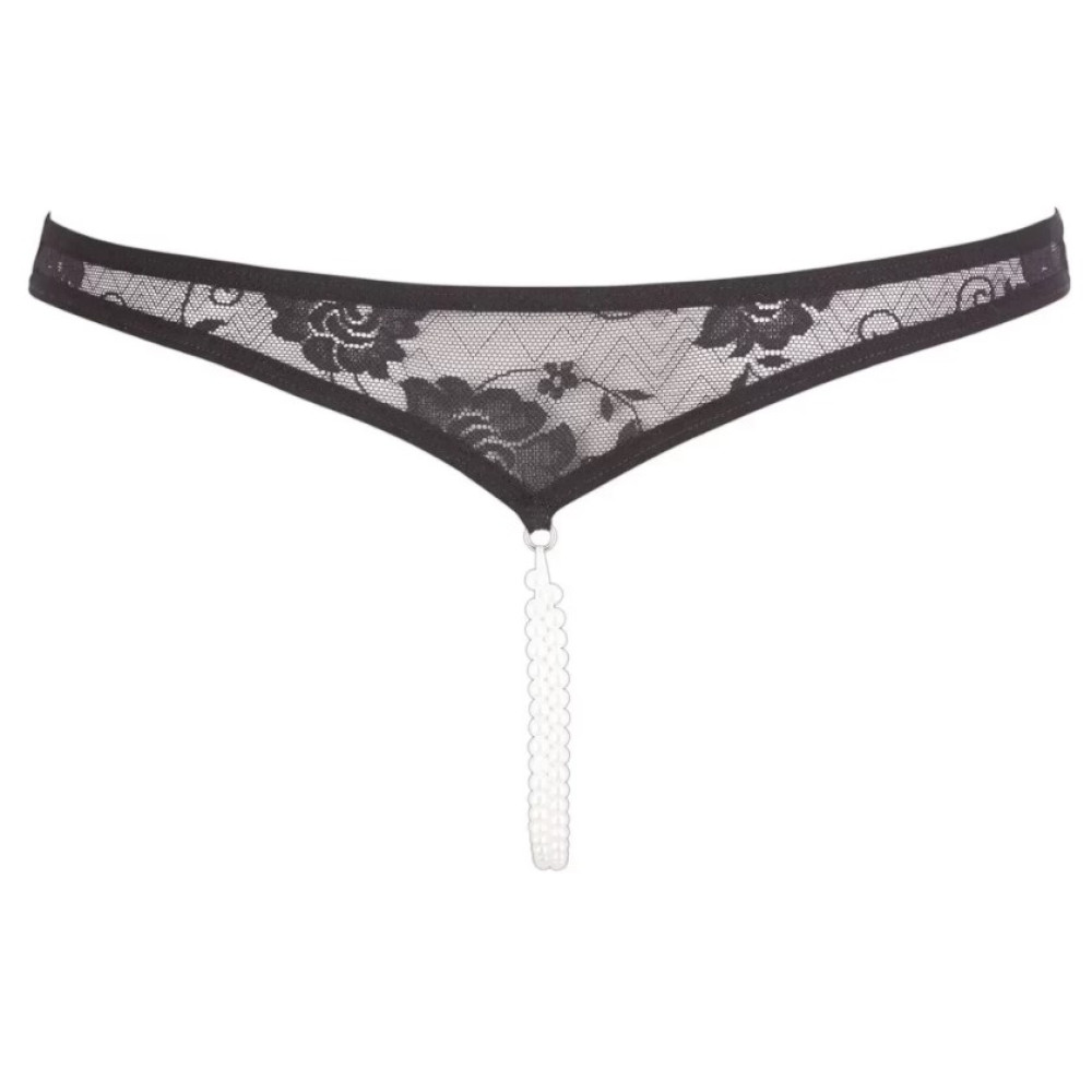 Трусики кружевные с вырезом и бусами Cottelli Lingerie, черные, L, фото №5 — секс шоп Украина, NO TABOO