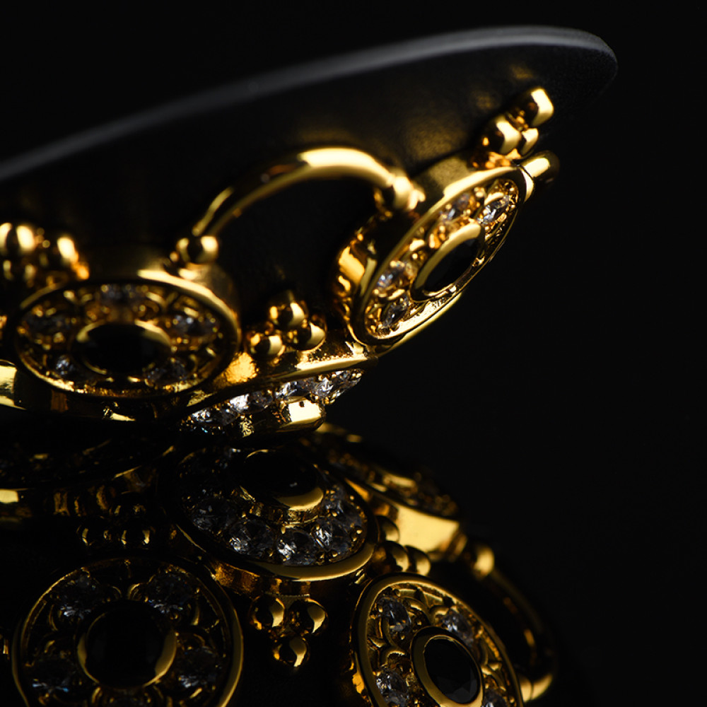 Пестисы с горным хрусталем и цирконием UPKO Luxury Baroque с итальянской кожи, черного цвета, фото №8 — секс шоп Украина, NO TABOO