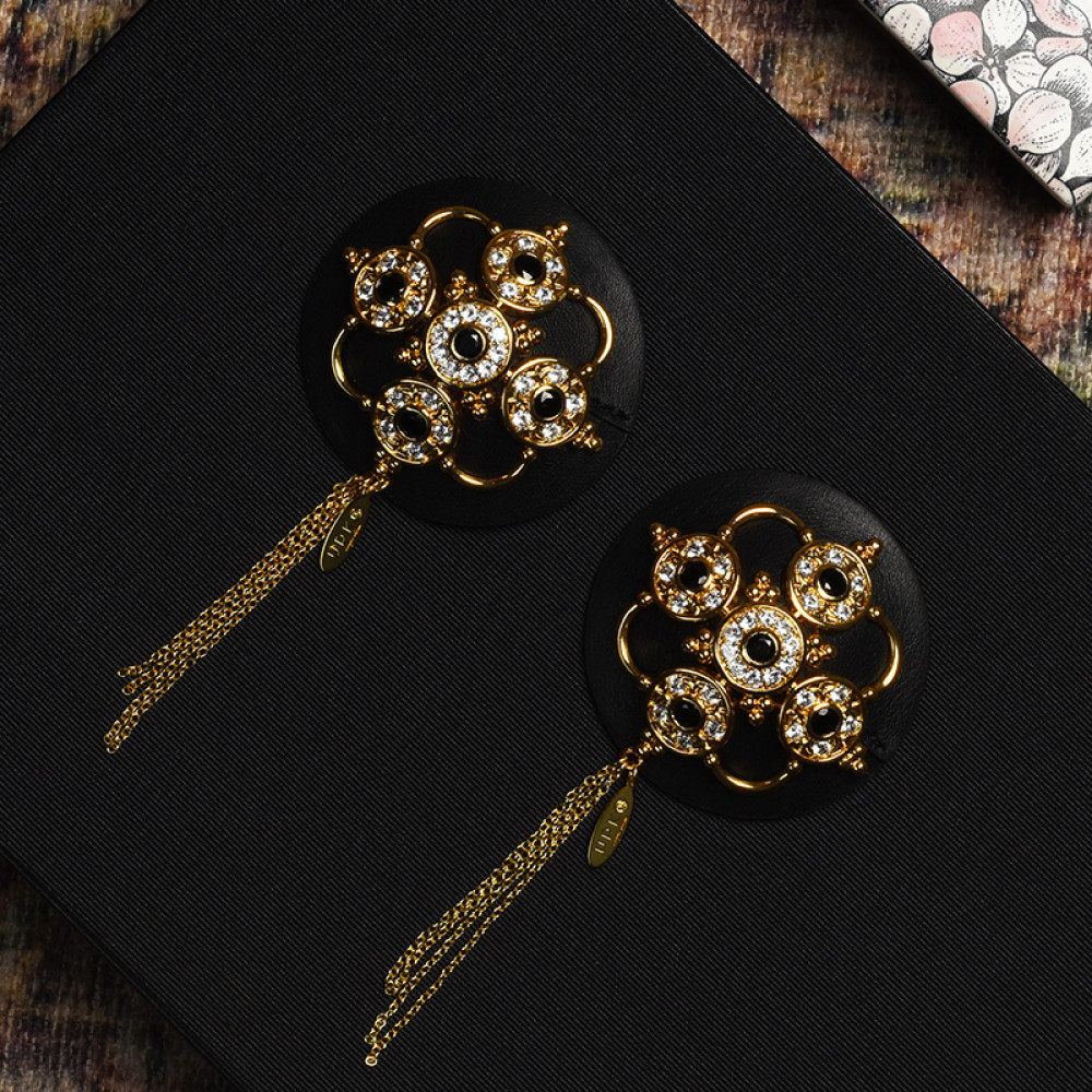 Пестисы с горным хрусталем и цирконием UPKO Luxury Baroque с итальянской кожи, черного цвета, фото №7 — секс шоп Украина, NO TABOO