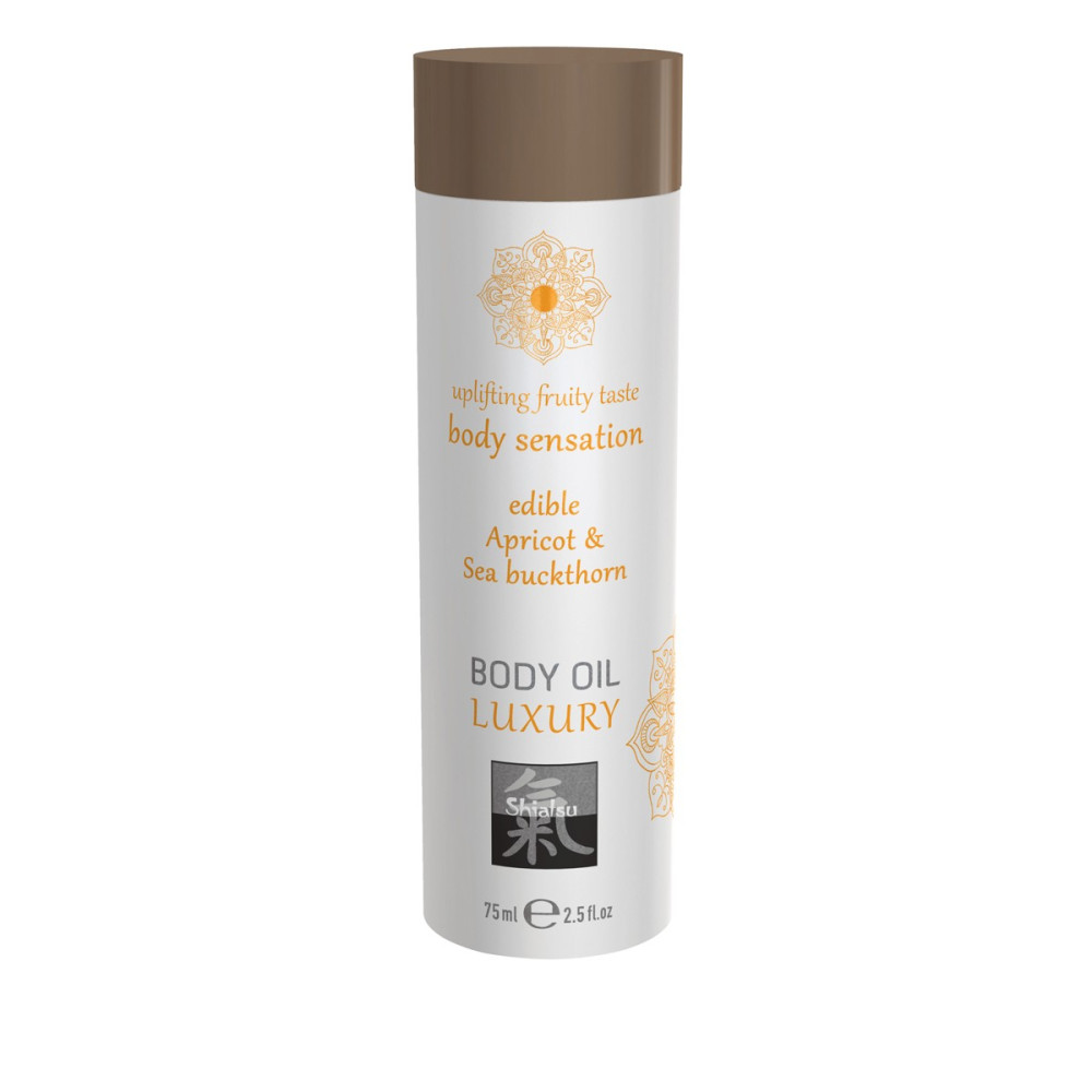 Съедобное массажное масло HOT Body Oil Luxury со вкусом абрикоса и облепихи, 75 мл, фото №0 — секс шоп Украина, NO TABOO