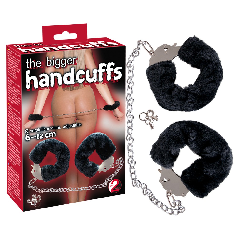 Наручники Bigger Furry Handcuffs, 6-12 см, черные, фото №0 — секс шоп Украина, NO TABOO