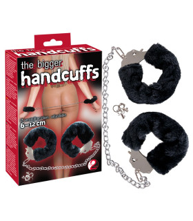 Наручники Bigger Furry Handcuffs, 6-12 см, черные - No Taboo