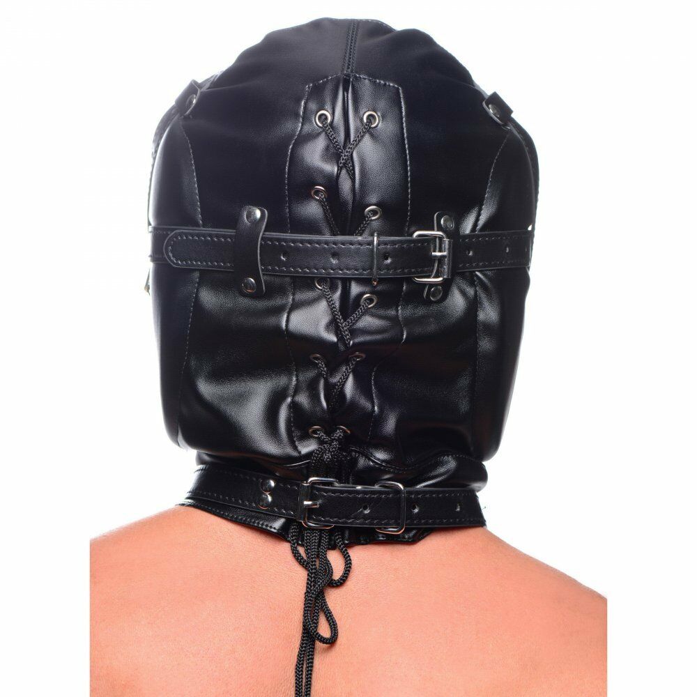 Шлем-маска на голову Bondage Hood с кляпом, черная, фото №3 — секс шоп Украина, NO TABOO