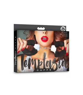 Наручники металлические Blush Temptasia с ключиками и искусственным мехом, серебристо-черные, 27.5 х 6.8 см - No Taboo