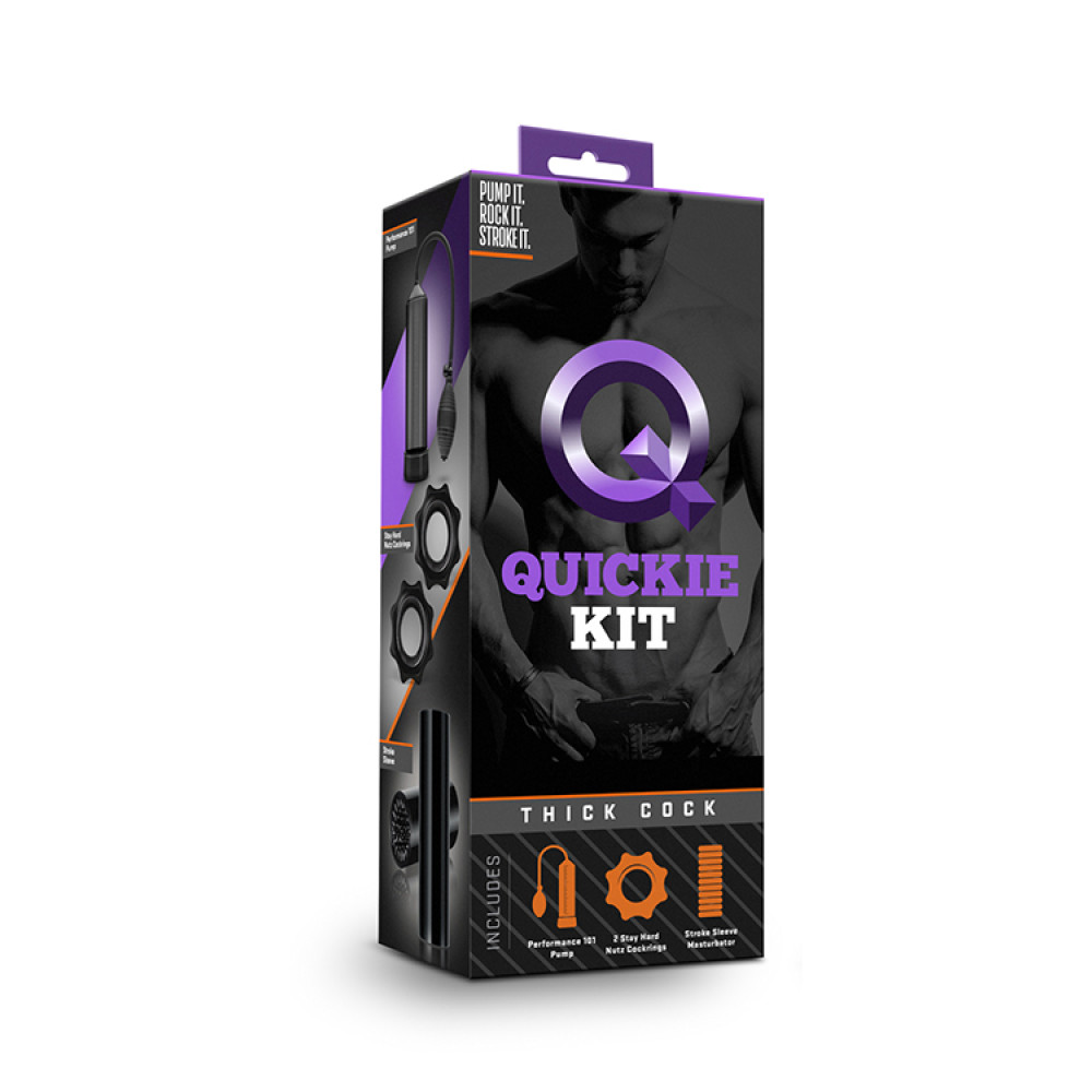 Вакуумная помпа механическая Blush Quickie kit с рукавом и двумя кольцами, черная, 24.1 х 5.7 см фото №2 — секс игрушки: Украина, NO TABOO