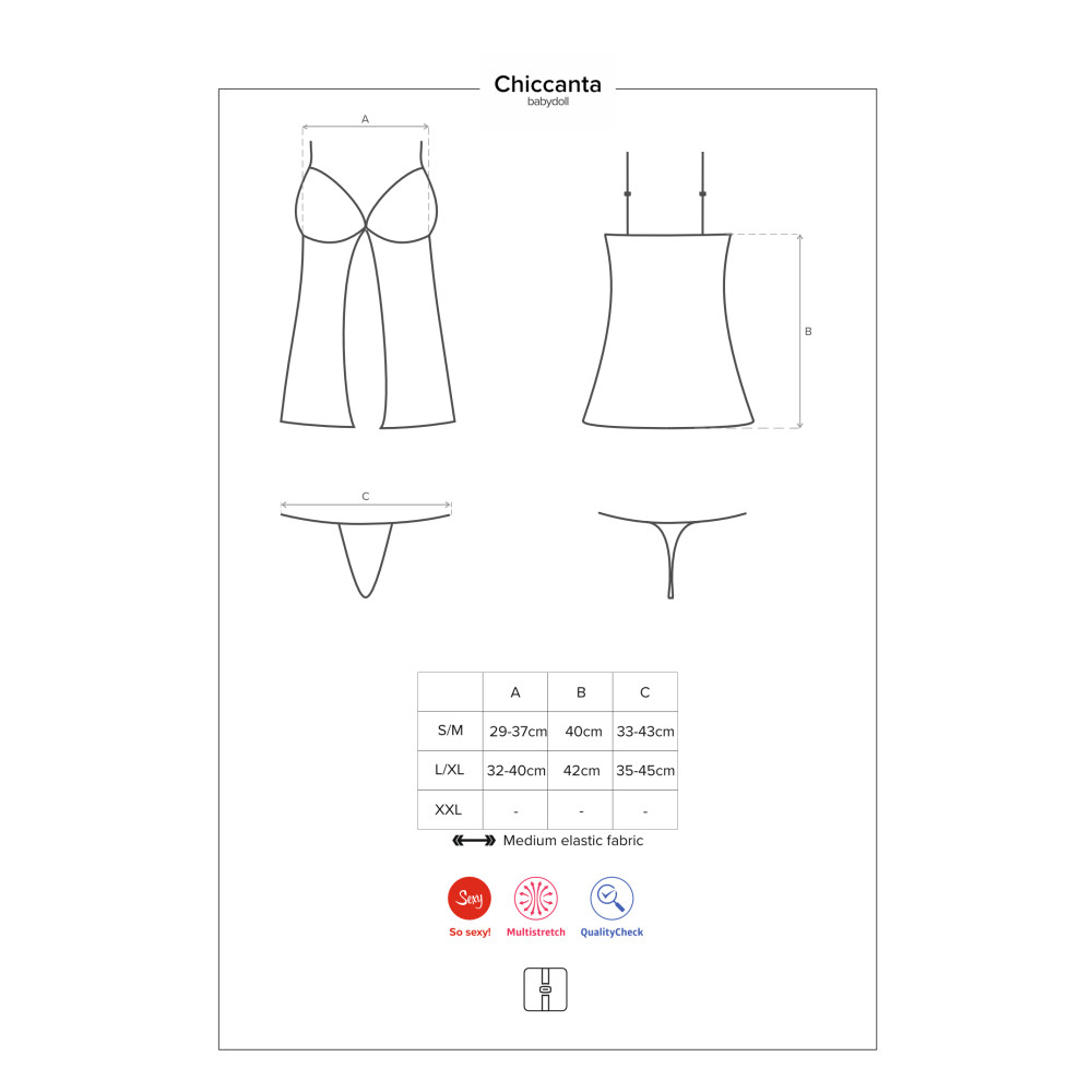 Бебидол со стрингами Obsessive Chiccanta с кружевом, черный, L-XL, фото №8 — секс шоп Украина, NO TABOO