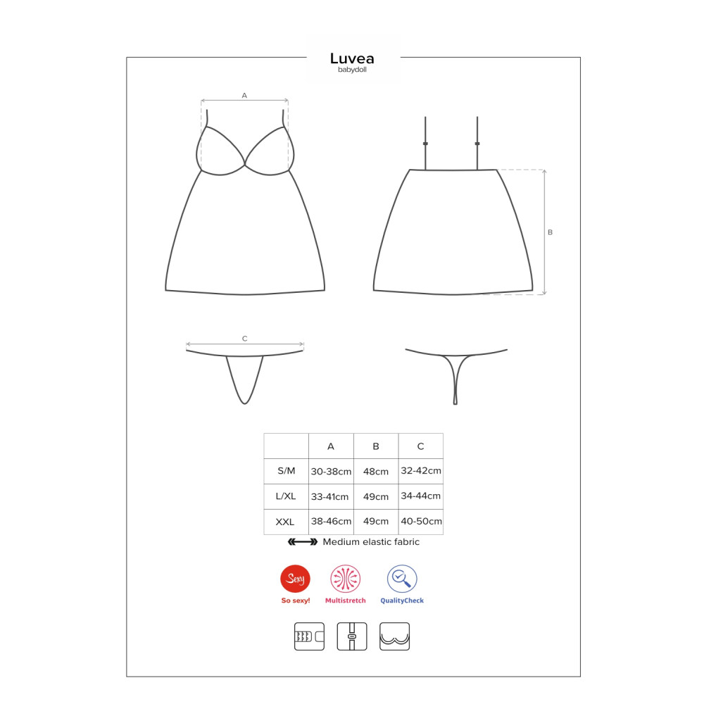 Сексуальный пеньюар Obsessive Luvae, S/M, с кружевом, черный , фото №7 — секс шоп Украина, NO TABOO