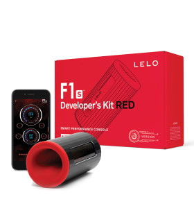 Набір мастурбатор, рукавички, очищувач Lelo F1S Developer's Kit Red з вібрацією і пульсацією, чорно-червоний - No Taboo
