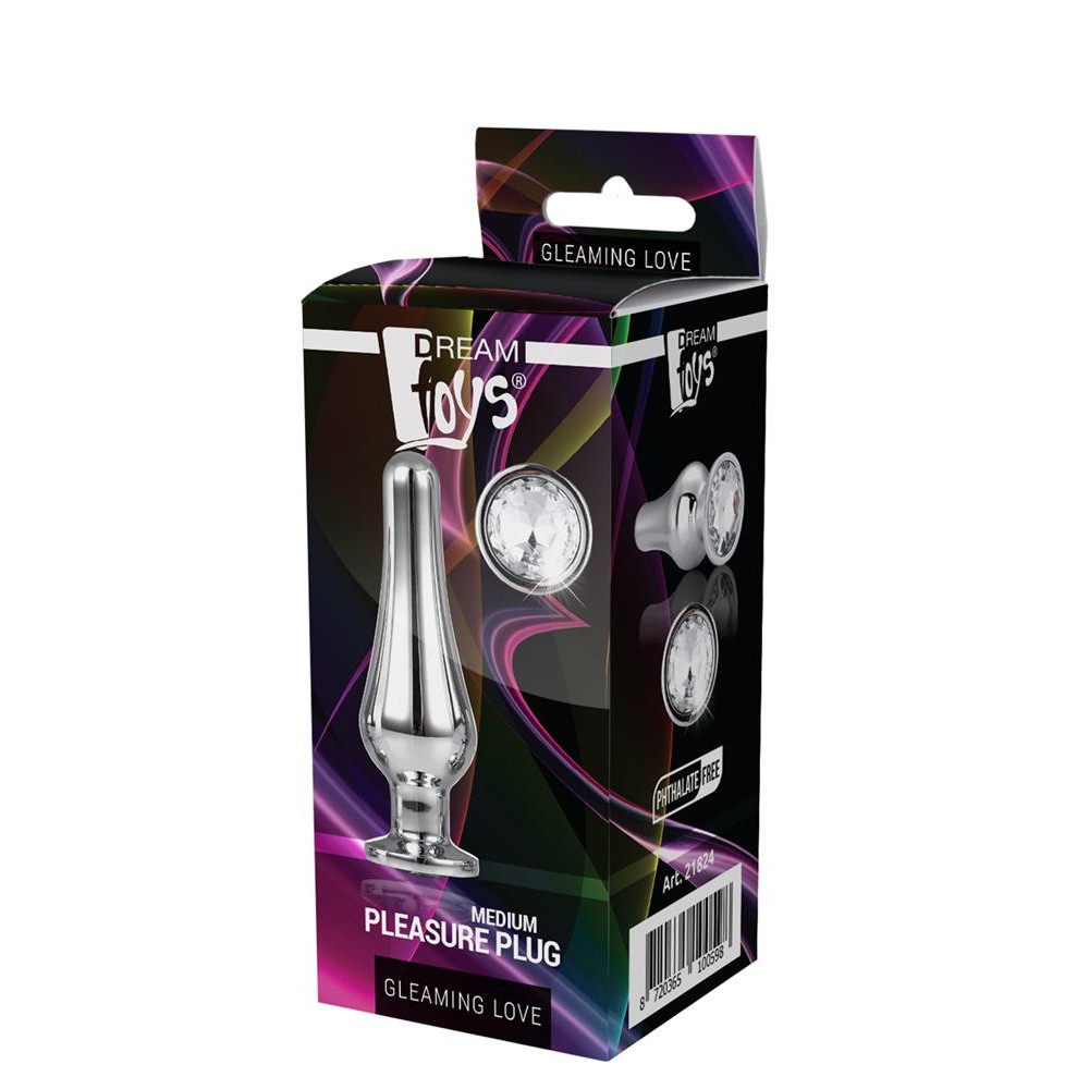 Анальная пробка конической формы, M, Dream Toys с прозрачным стразом, серебряная, 3.4 см х 11 см фото №2 — секс игрушки: Украина, NO TABOO