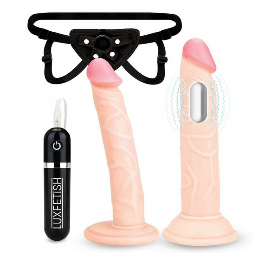 Страпон-комплект Lux Fetish с двумя вибронасадками, 15.5 см / 16.5 см фото №3 — секс игрушки: Украина, NO TABOO