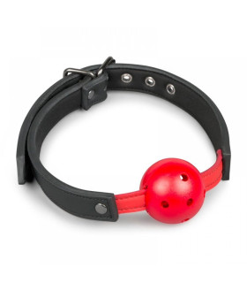 Кляп с красным, пластиковым шариком на черном ремне - No Taboo