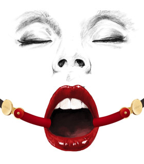 Кляп з силікону невидимий UPKO Invisible mouth Gag з ремінцем з італійскої шкіри, червоний з чорним - No Taboo