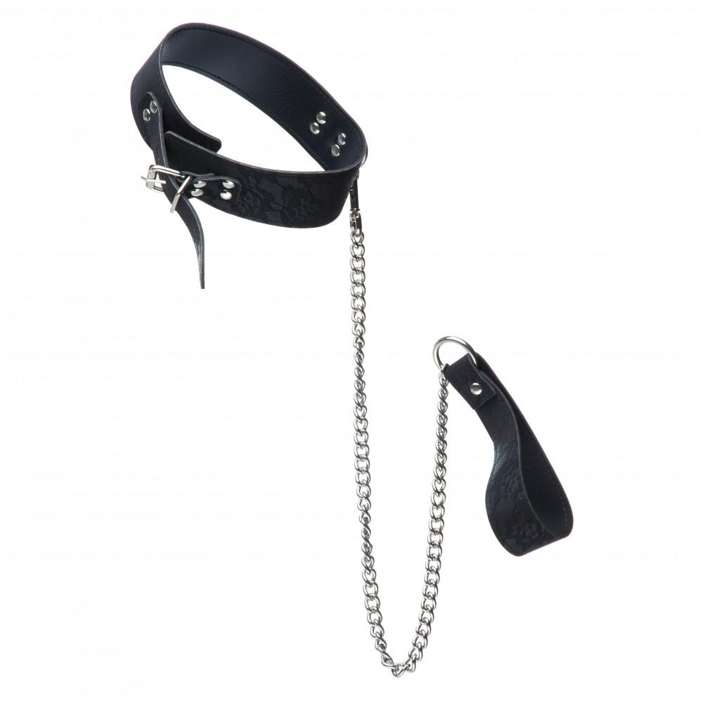 Ошейник с поводком черный кружево кожзам BLK collar в коробке, фото №0 — секс шоп Украина, NO TABOO