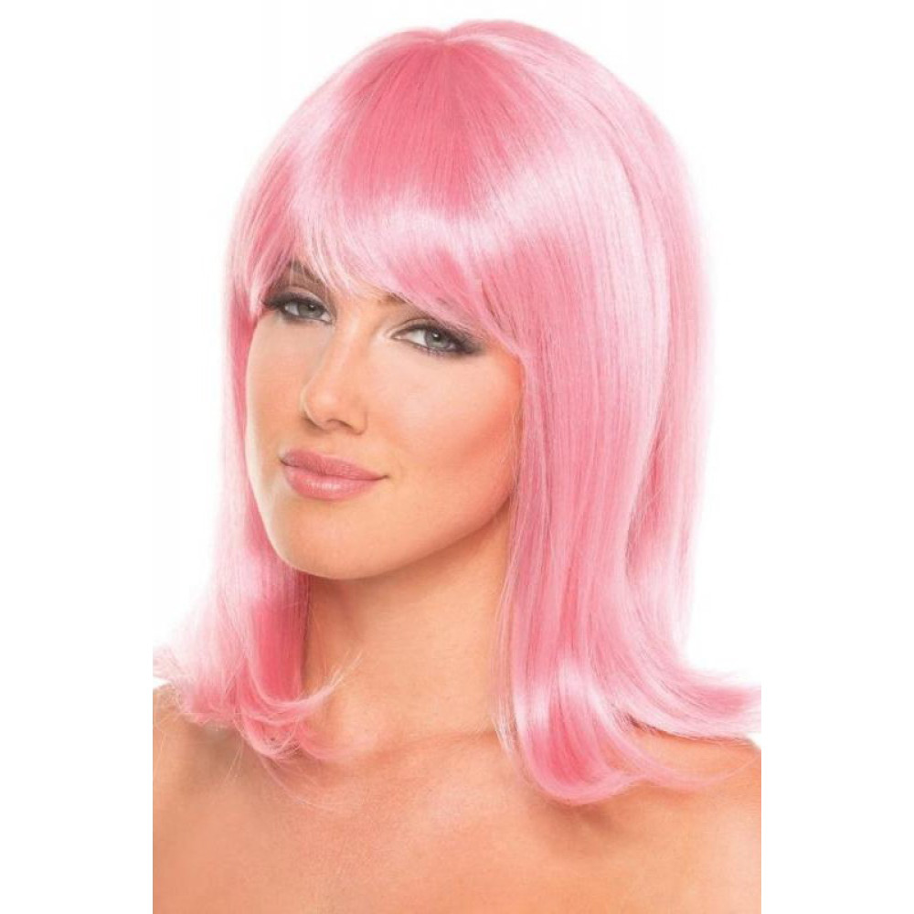 Парик с челкой Doll Wig средней длины, светло-розовый , фото №0 — секс шоп Украина, NO TABOO
