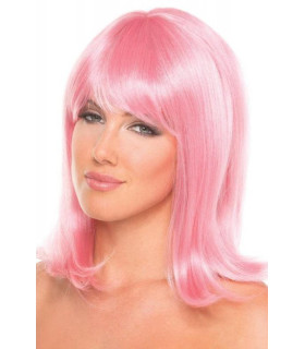 Парик с челкой Doll Wig средней длины, светло-розовый - No Taboo