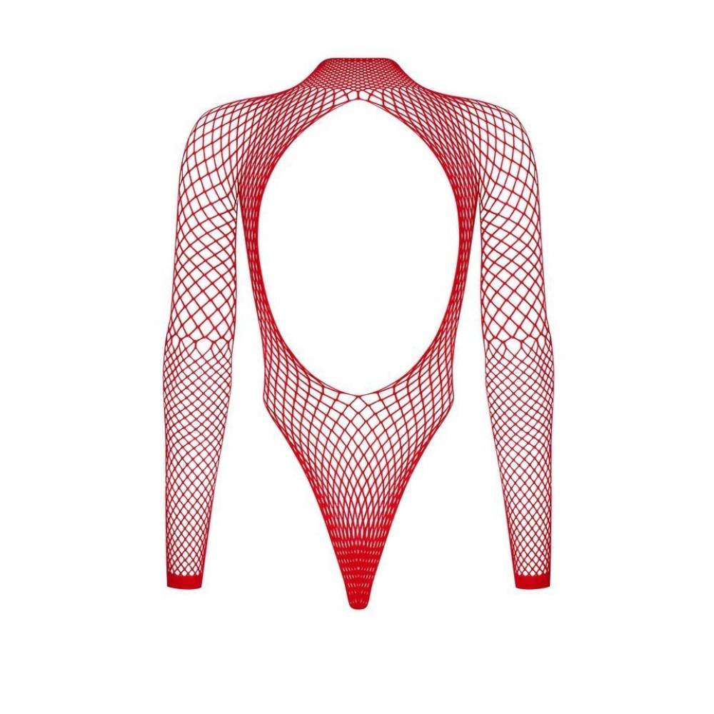 Боди в крупную сетку Obsessive B126 с открытой спиной, красного цвета, S/M/L, фото №4 — секс шоп Украина, NO TABOO