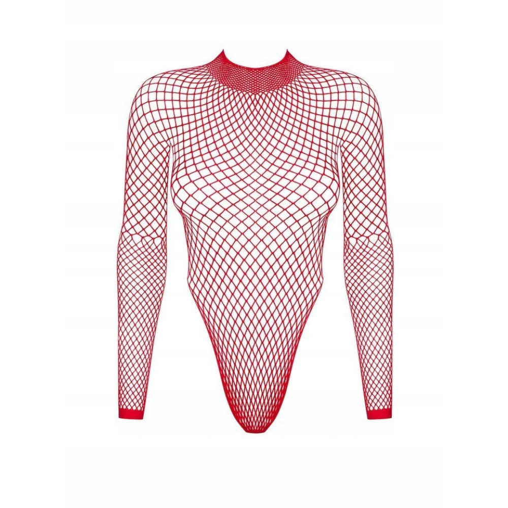Боди в крупную сетку Obsessive B126 с открытой спиной, красного цвета, S/M/L, фото №3 — секс шоп Украина, NO TABOO